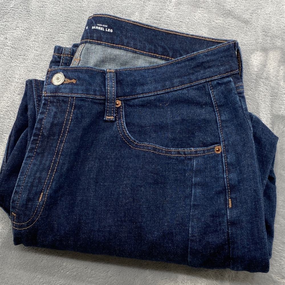 Old Navy Evie Womens 16 High Rise Barrel Leg Baggy Jeans Dark Wash Blue EUC